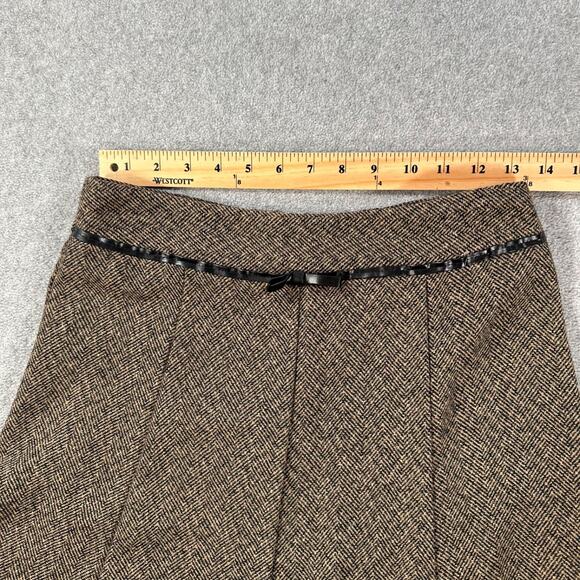 Joe Benbasset Tweed Swing Skirt Size 1 Brown Lace Trim Bow Detail Y2k Academia - Picture 7 of 7